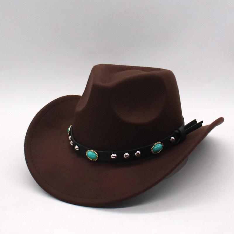 New Vintage Emerald Wool Top Hat Felt Hat Classic Cowboy Hat Ethnic Tibetan Western Jazz Hat