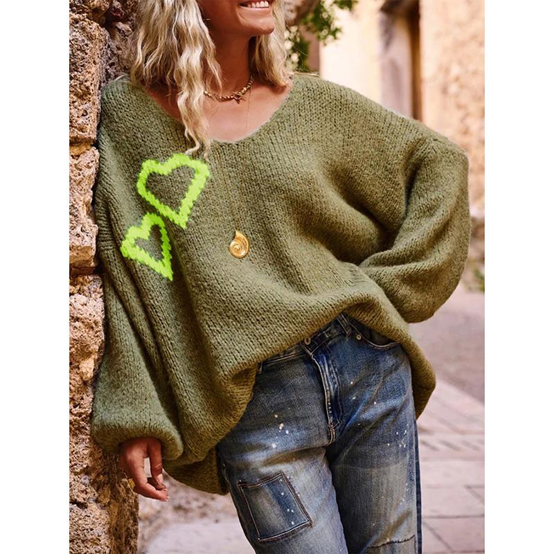 Autumn Women V-Neck Ruffles Sweater Long Sleeve Knitted Bottoming Flower Printing Pullovers Women Casual Sweater Winter