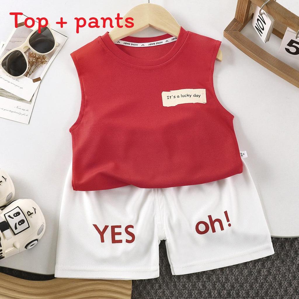Summer Kids Cotton Vest Set With Letter Pattern For Toddler Boys Summer Wear