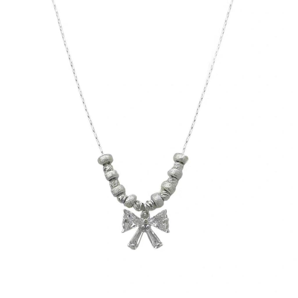 Korean Crushed Silver Bow Necklace: Elegant & Versatile Clavicle Chain for Women