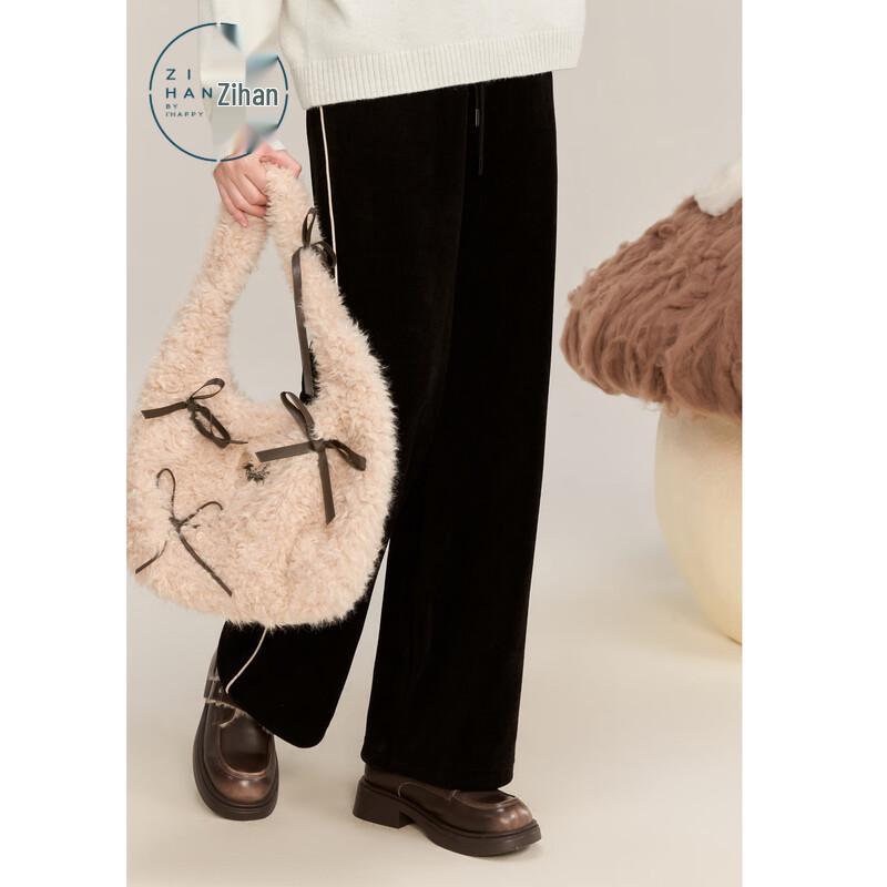 ZIHAN Women s Loose High-Waist Knitted Wide-Leg Pants M