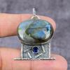 Natural Labradorite, Blue Topaz Gemstone 925 Sterling Silver Pendant 2.17" ET-1512