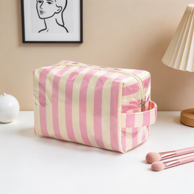 Stylish Strip Makeup Bag Portable Travel Large Capacity Lipstick Storage Bag Handbag Cosmetic Bag Toiletry Bags Girls Gifts