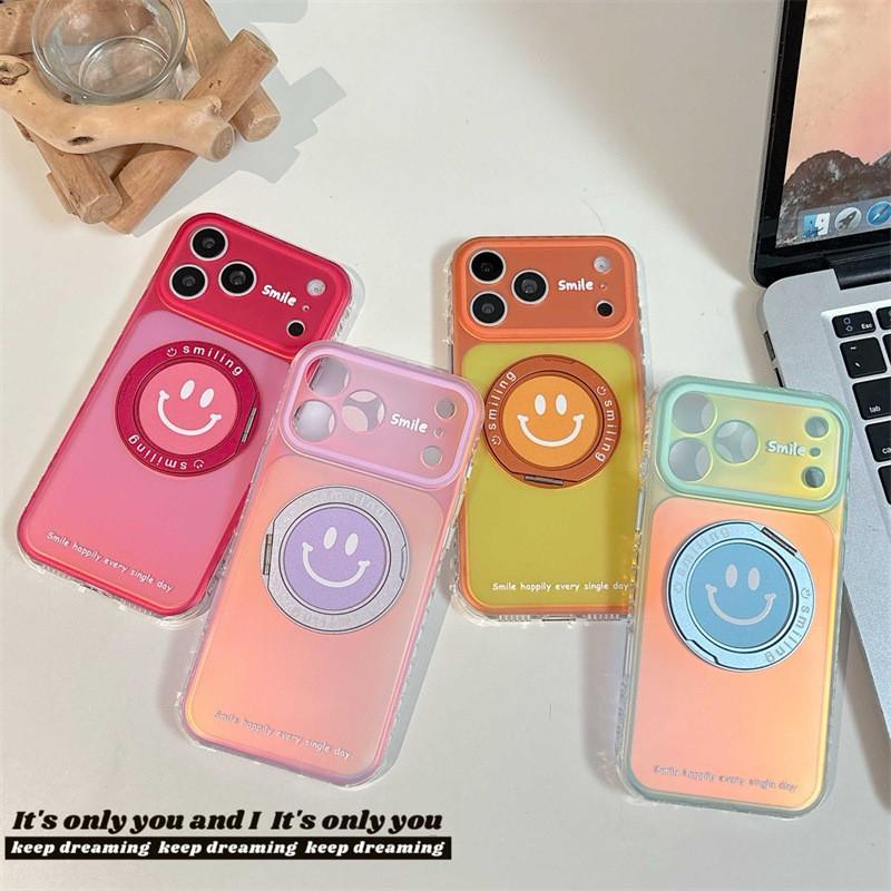 Colorful Smiley Face Magnetic Rotating Stand Case IPhone 17 16 Pro Max 15 Soft Silicone Cover Anti-Drop Protection