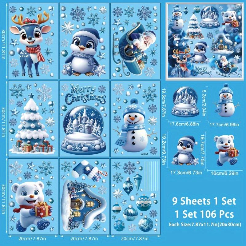 9 Sheets Christmas Window Clings Decorations - Cute Funny Double-Sided Static Stickers for Glass Windows, Perfect Decorations