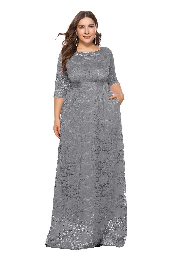Large Size Women's New Lace Pocket Evening Dress Bridesmaid Dress
