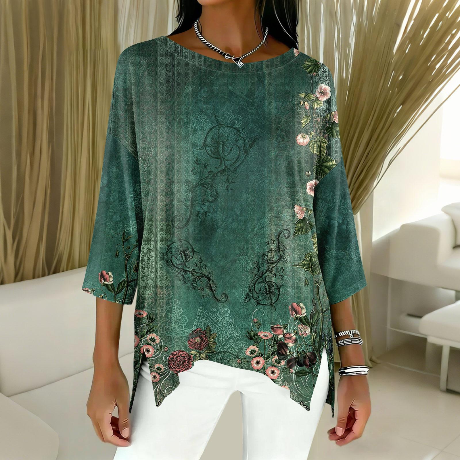 

Женские футболки с рукавом 3/4, футболки с графикой, повседневные базовые топы, пуловеры M зелёный