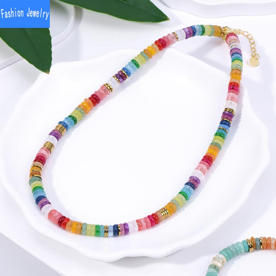 Dopamine Colored Natural Stone Abacus Bead Necklace Women's Fashionable and Versatile Collarbone Necklace