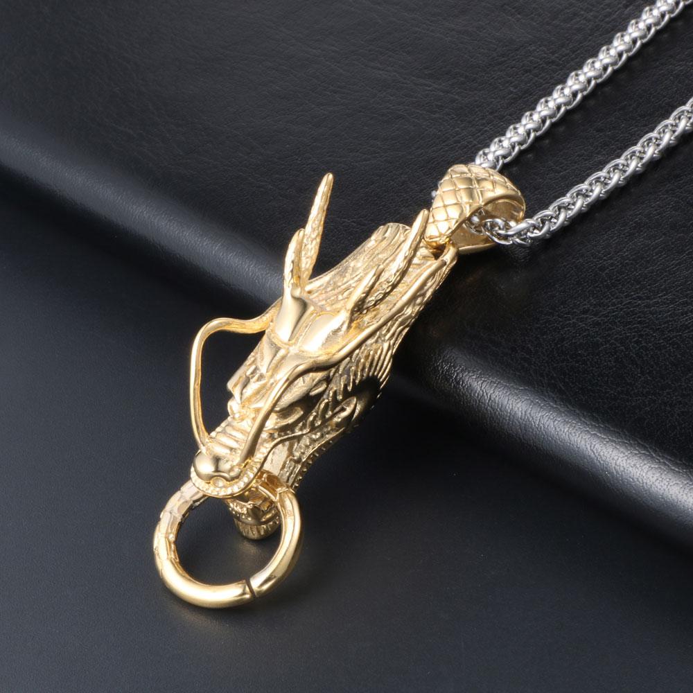 Stainless Steel Dragon Necklace New Punk Retro Jewelry Dragon Pendant Necklace For Man Gift