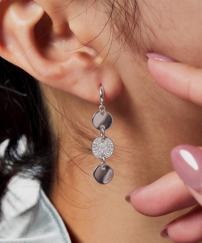 Helene Jewelry 925 Silver Vedir One-Touch Drop Silver Earrings
