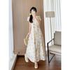 French Gentle Wind Super Fairy Temperament Floral Long Dress To Ankle Women's Extended Version Tall Short-sleeved Long Dress