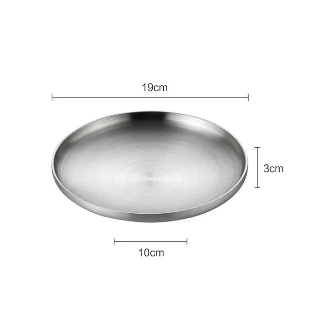 304 Stainless Steel Round Plate, Double-Walled Insulated Dinner Plate, Plates for Snack, Dishes and Fruit