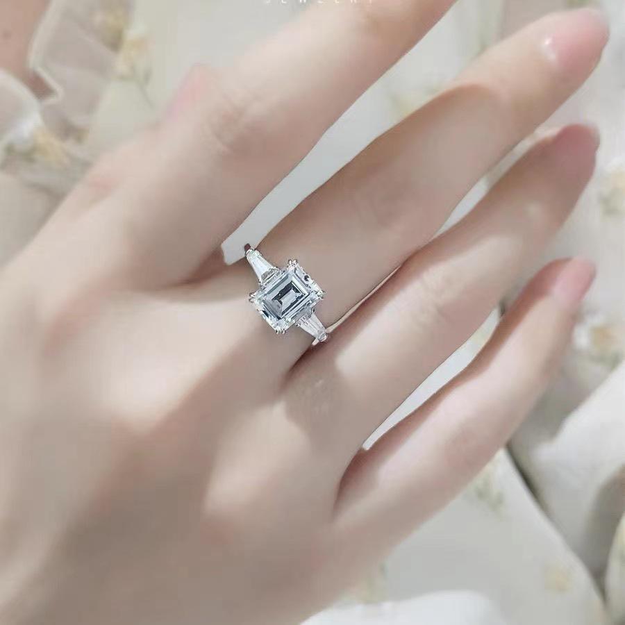Large Moissanite Princess Square Diamond Open Ring, High-End Luxurious Fashion Accessory