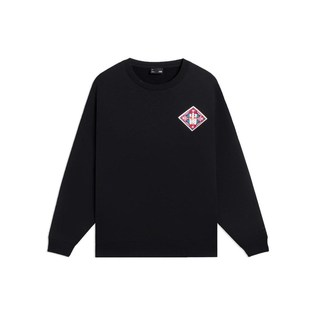 Li-Ning Sports Trend Series Back Print Logo Embroidery Pullover Sweatshirt Unisex Tops Black AWDSF47-1