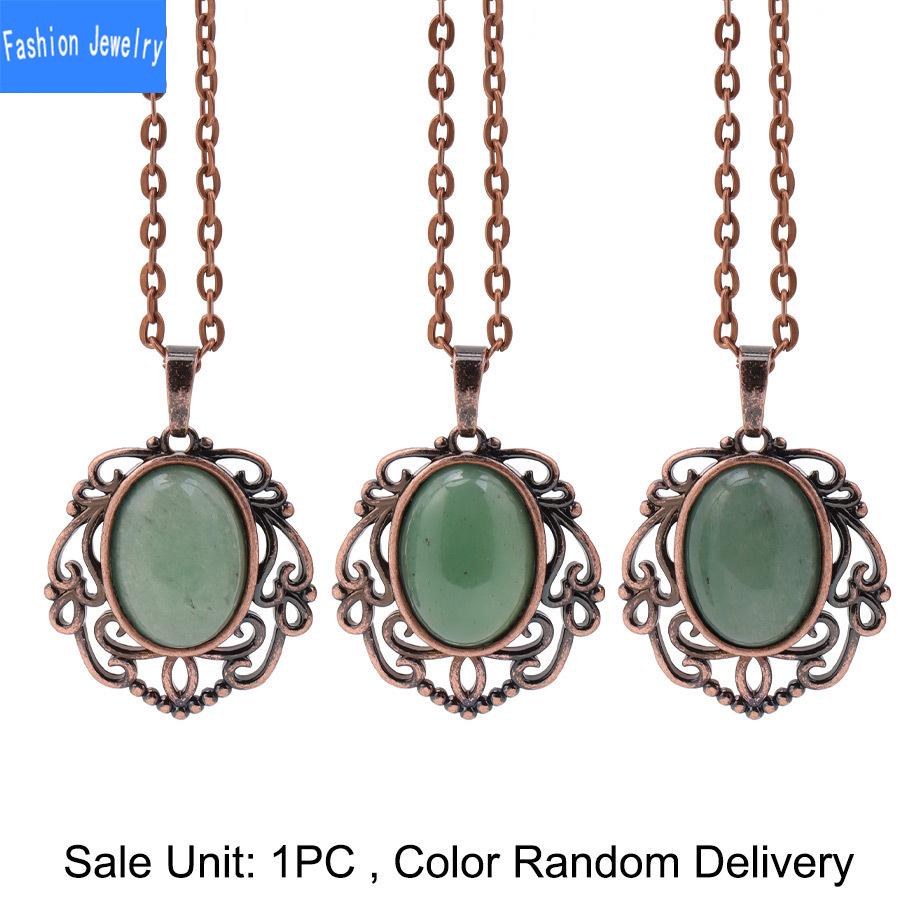 European and American retro personalized fashion hollow lace natural crystal stone water drop pendant green aventurine necklace jewelry
