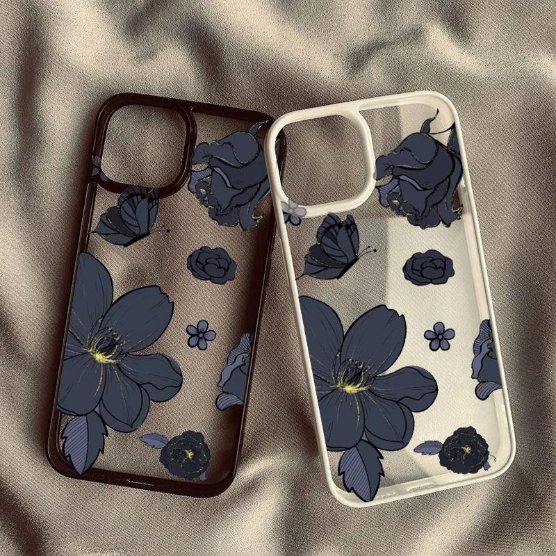 vintage Hand Painted Flower Phone Case for Iphone 15 X XS XR Shockproof Case for IPhone 16 8 Plus SE2 13 12 11 14 Pro MAX Cover