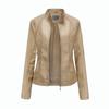 Women Faux Leather Biker Jacket Ladies Stand Collar Zip Coat Outwear