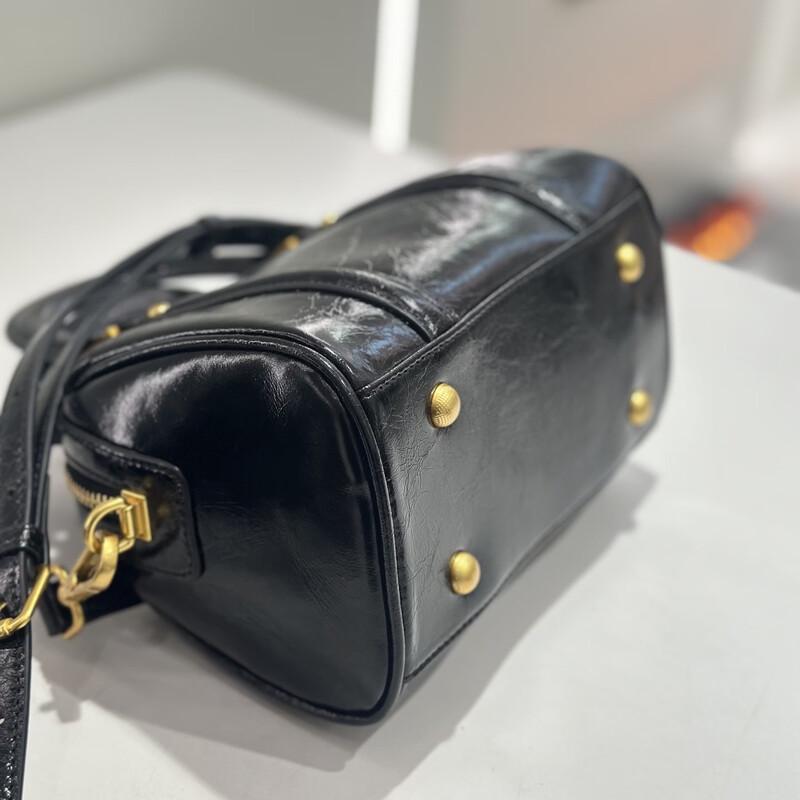 Douxiaozhu Retro Oil Wax Leather Boston Bag