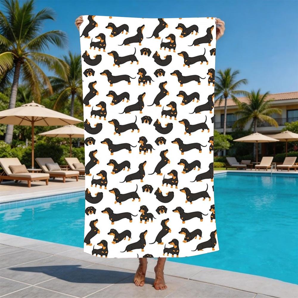 All Over Print Cute Dachshund Dog Beach Towel Quick Dry Sand Resistant Bath Towel for Beach Pool Camping Daily Use
