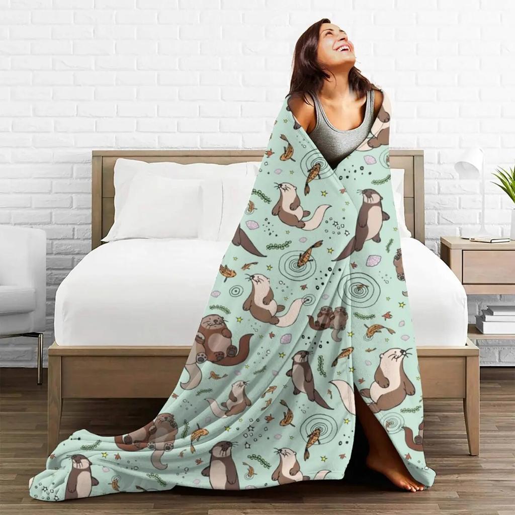 Sea Otters Blanket Cute Animal Travelling Flannel Throw Blanket Warm Soft Living Room Customized Bedspread Gift