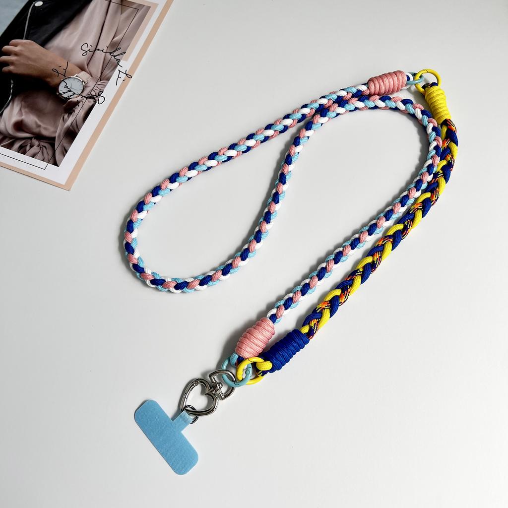 DIY Two-In-One Mobile Phone Universal Lanyard, Diagonal Span Long Rope, Wrist Short Rope, 360° Rotation, Metal Heart Buckle