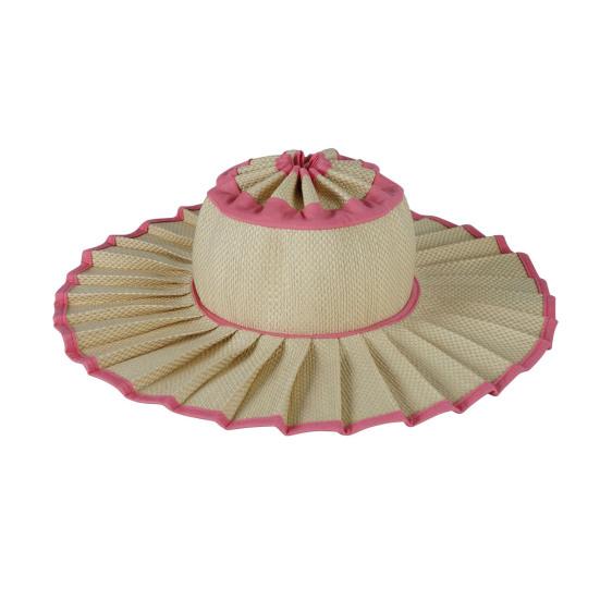 Women Straw Hat Plaid Print Summer Foldable Hat Wide Brim UV Protection Lightweight Breathable Beach Sun Hat