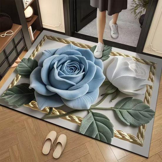 3D Vzor růže Koberec Diatomitový absorpční květinový podlahový rohož Protiskluzový koupelnový kobereček pro vstup Sprcha Kuchyň Prádelna