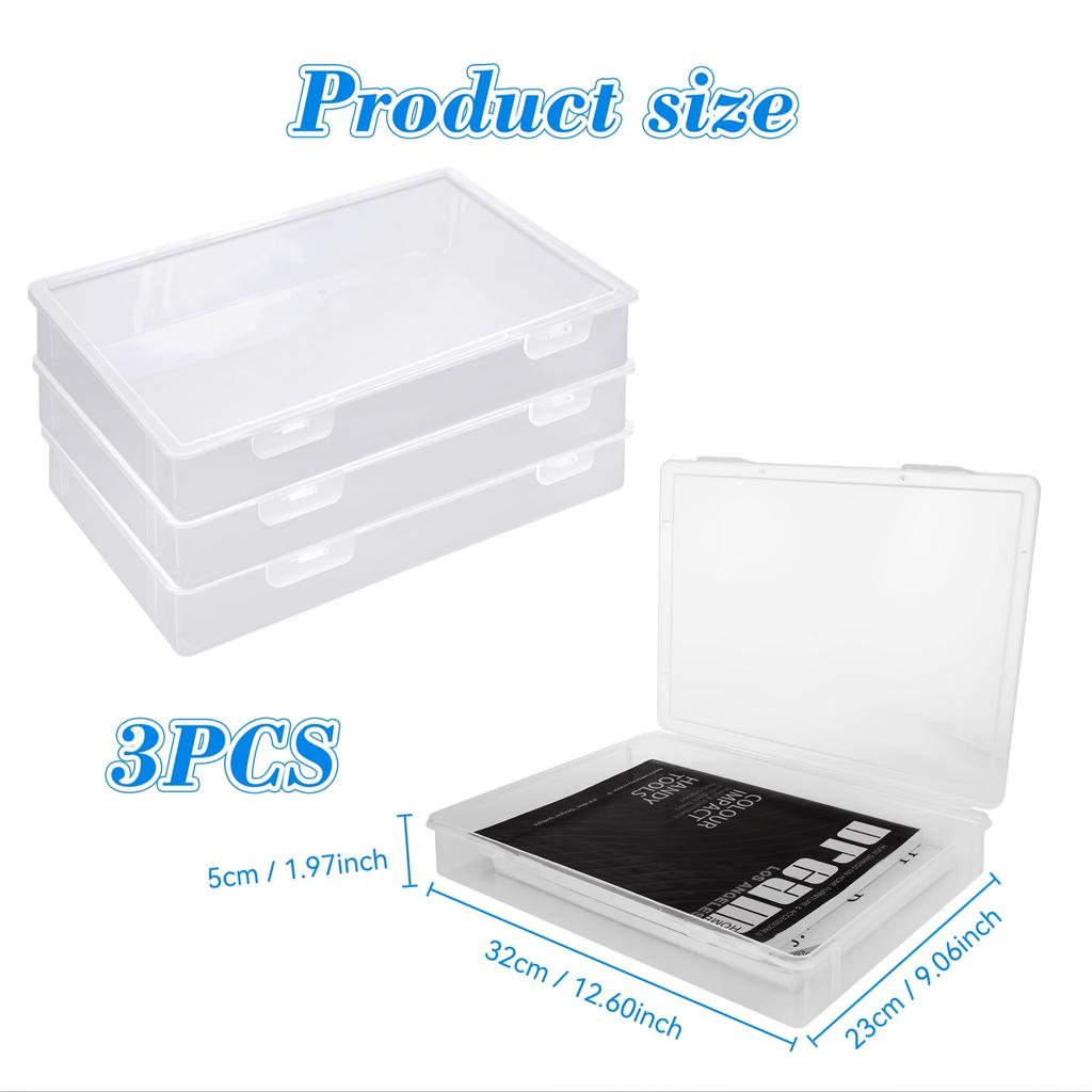 3-Pack A4 File Organizer Boxes, Clear Plastic Rectangular Desk Storage with Flip Lid, Multi-Purpose Non-Waterproof Document Box