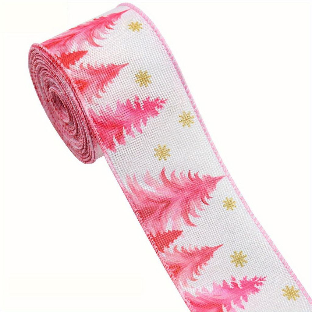 5 Yards/roll Pink Christmas Wire Edge Cuk Strap Gift Christmas Box Decoration Ribbon Packaging Can Be Tied In Butterfly Shape for Holiday Decoration
