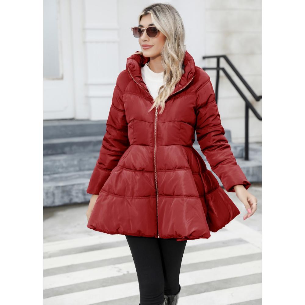 2025 Winter Women's Quilted Trench Coat, Stand Collar Slim Fit Cotton Coat with A-Line Hem, Thick Waist-Defining Parka for Cold Weather