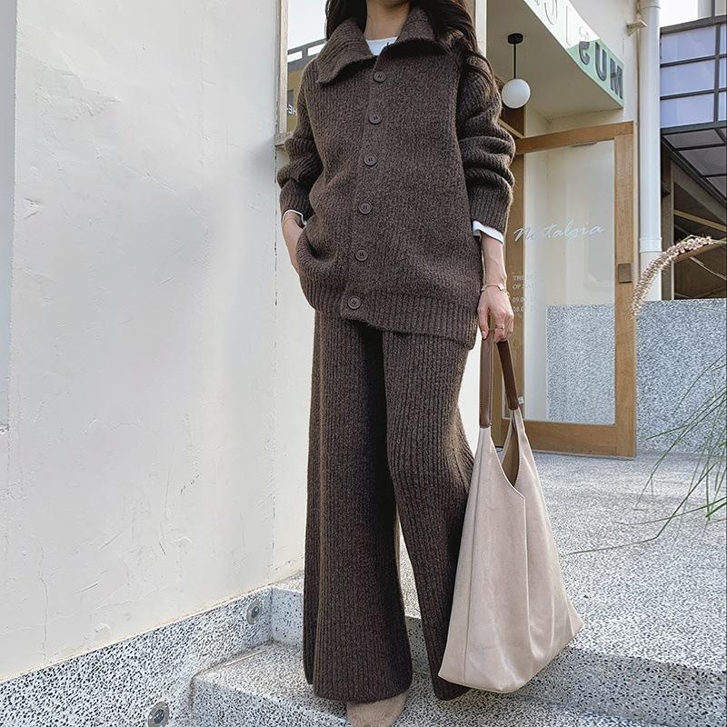 Knitted Sweater Set for Women's Autumn and Winter, Loose Wide-leg Casual Pants, Fashionable and Stylish Two-piece Set