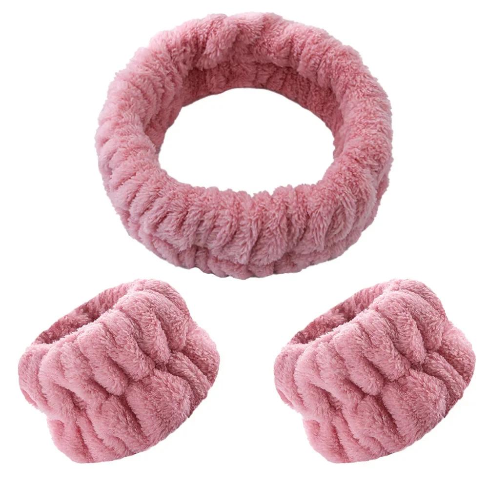 3 Bucăți Modă Brățări de Spălat pentru Încheietură Scrunchies Bandă Pufosă pentru Cap Spa Coral Fleece Bandă pentru Cap pentru Spălat Fața Machiaj Duș Îngrijirea Pielii