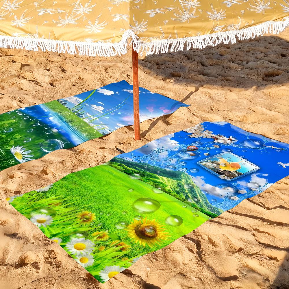 Frutiger Aero Y2K Moda Zielony i Niebieski Szybkoschnące Ręczniki Plażowe Nadają Się Na Baseny Kemping Joga I Siłownię