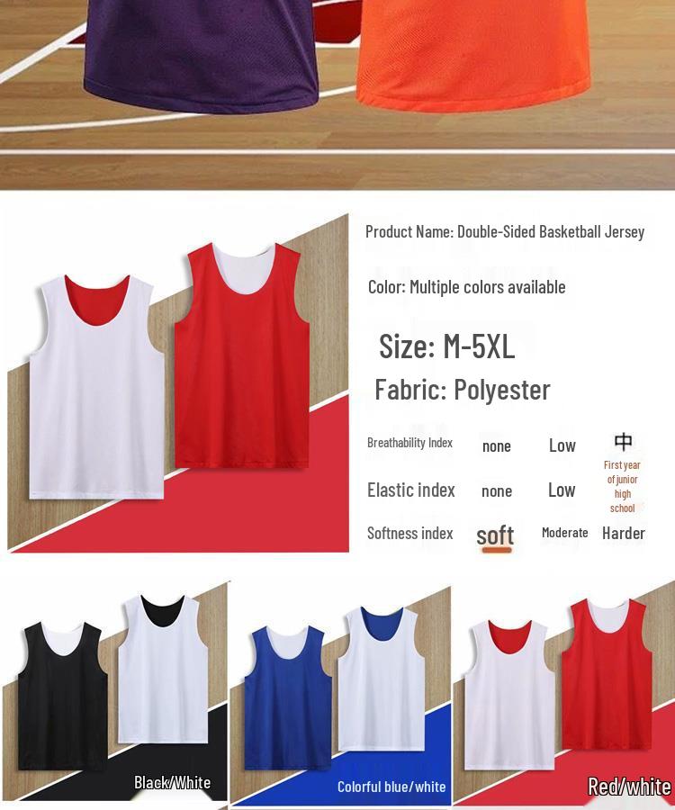 Custom Double-Sided Basketball Jersey: Reversible Sports Vest for Running, Loose Sleeveless Team Uniform with Personalized Printing.