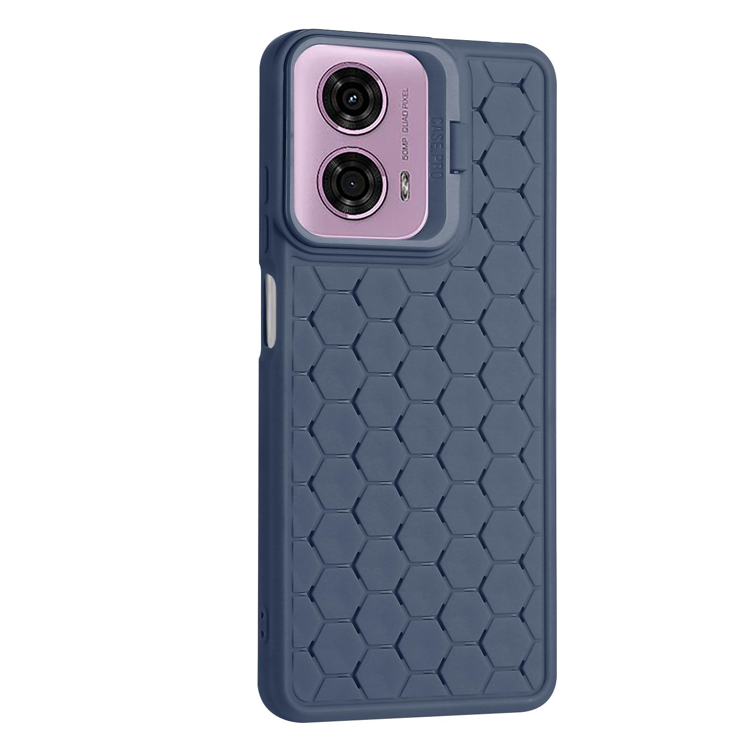 

For Motorola Moto E14 4G/G04 4G/G04s 4G/G24 4G Case TPU Phone Cover Heat Dissipation Lens Frame Kickstand Dark Blue