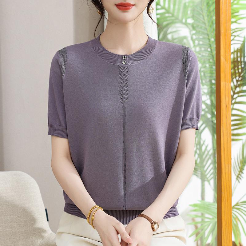 2026 Summer Women's Ice Silk Knit Short Sleeve T-Shirt - Lightweight, Breathable Top for a Cool Season