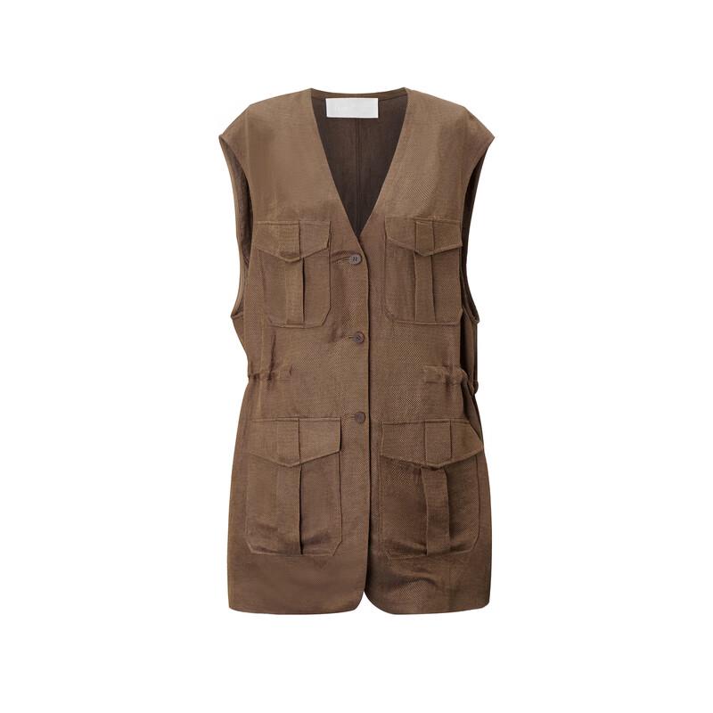 LESS Women's Loose V-Neck Sleeveless Linen Silk Vest