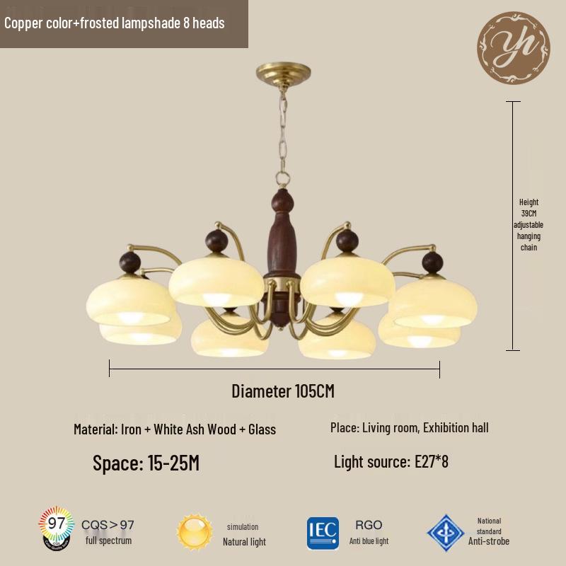 Mid-Century Cream Flower Chandelier with Solid Wood and French Retro Design