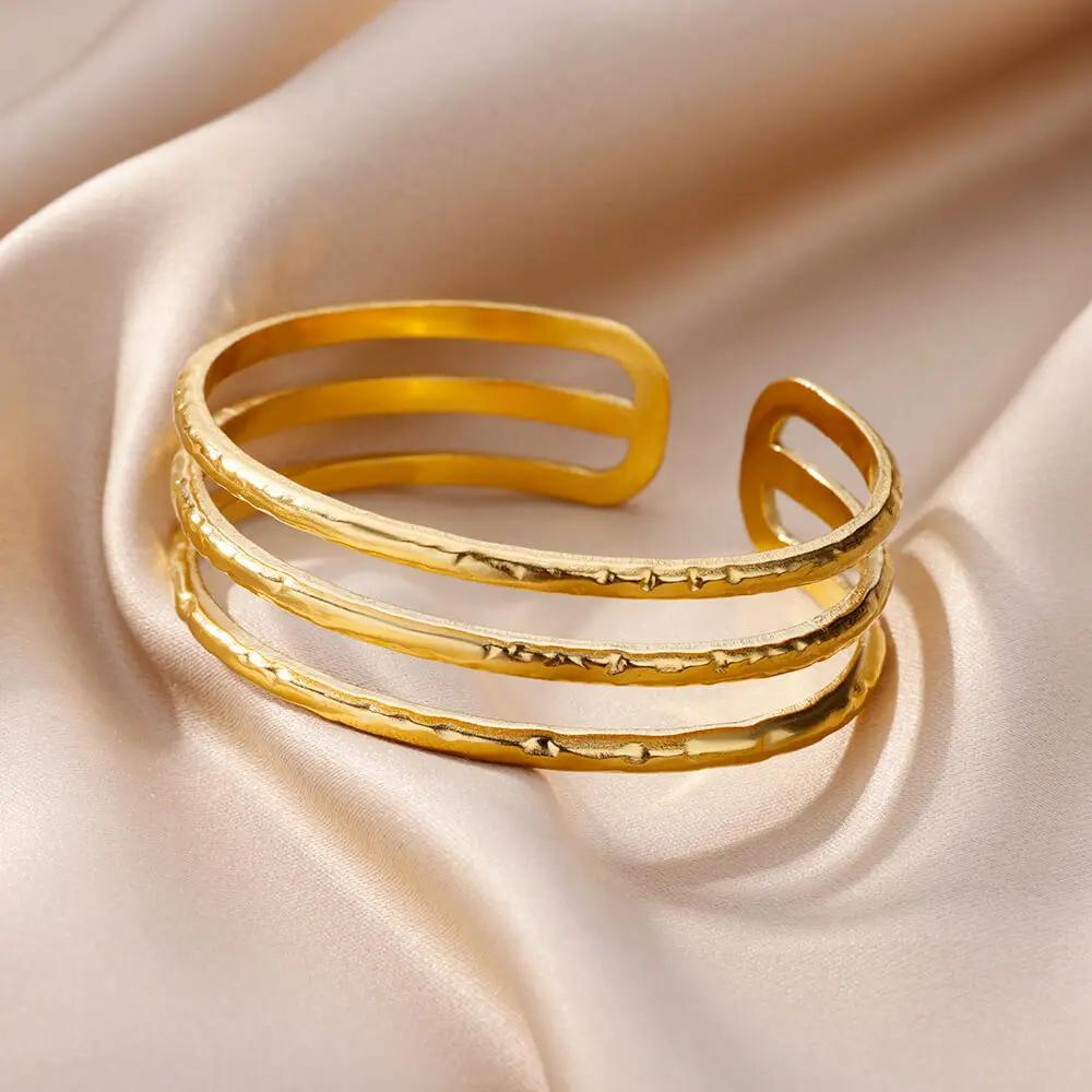 Stainless Steel Bangles Bracelet for Women Gold Plated Luxury Multi-layer Bracelets Jewelry pulseras mujer
