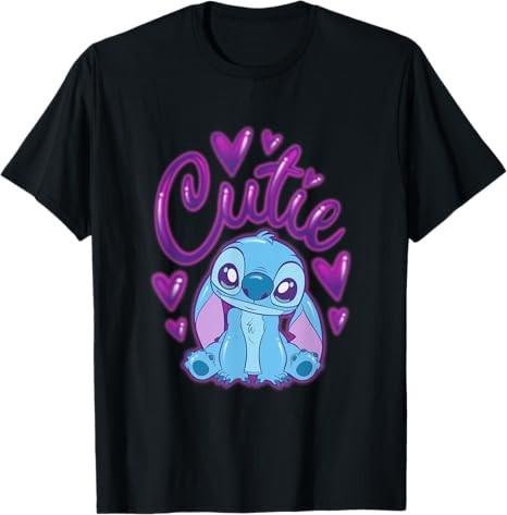 Lilo Stitch Cutie Heart Black TShirt S