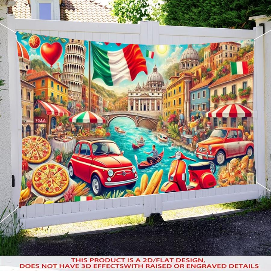 1pc 2D Italian Theme Decorative Banner Leaning Tower of Pisa Rome Landmark Print Backdrop Living Room Bedroom Wall Decor Banner Garden
