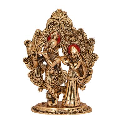 Statua Radha Krishna in Metallo Placcato Oro - Idolo Radha Krishan Pezzo da Arredo Statuetta per Casa Ufficio Tempio Decorazione Pooja Regalo (Set di 1)