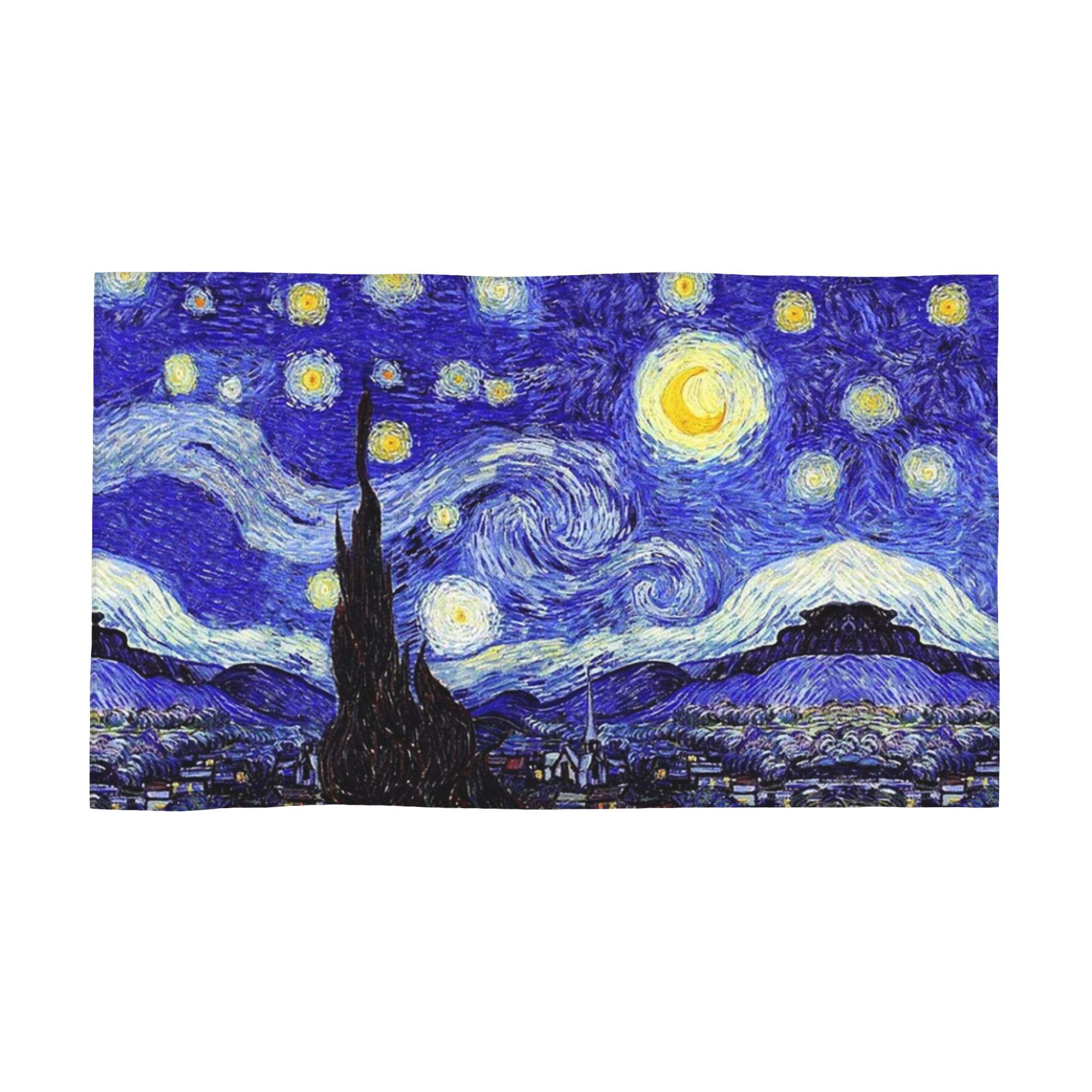 

A Starry Night Van Gogh Mountain Inspiration Soft Face Towel Quick Dry Pool Bath Cotton Towels Absorbent W30*H60(CM)