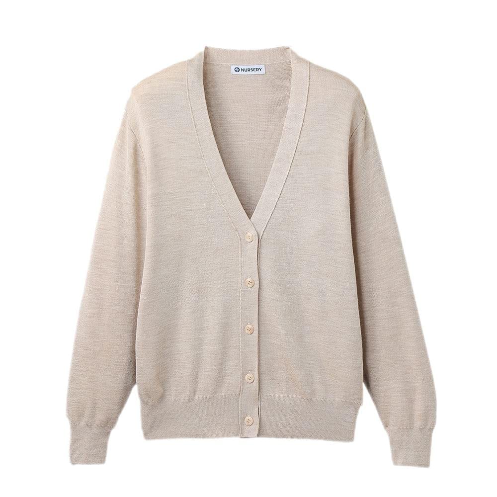 Nursery Women s Wool Blend Cardigan, Regular Length, Anti-Pilling, Washable, Warm, Perfect for Commuting, Office Uniforms, Fall/Winter, Size LL, Beige