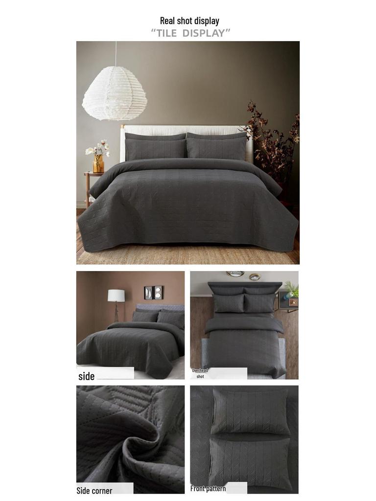 Ultrasonic Double-Sided Quilted Plaid Bedspread Set with Brushed Fabric