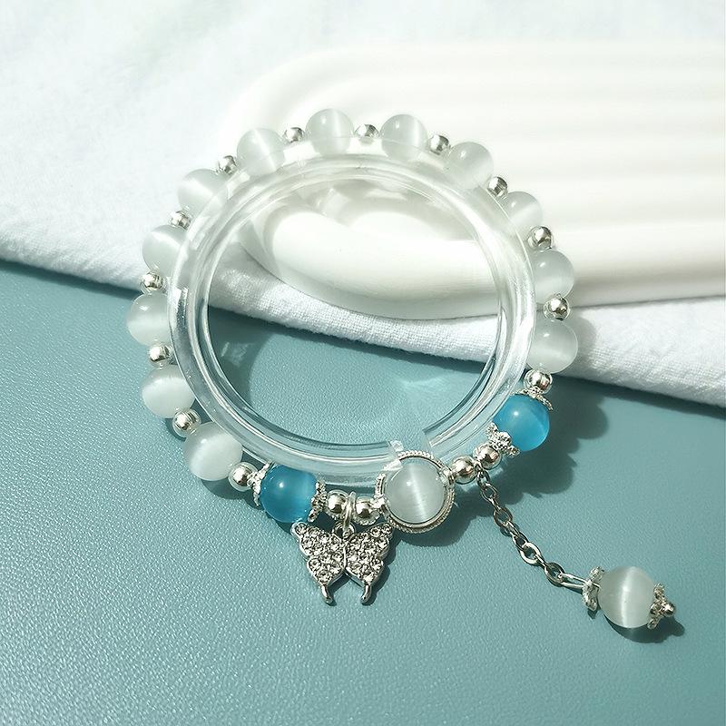 Cat's Eye Moonstone Butterfly Bracelet for Women – Trendy, Versatile Beaded Design, Perfect Student Gift