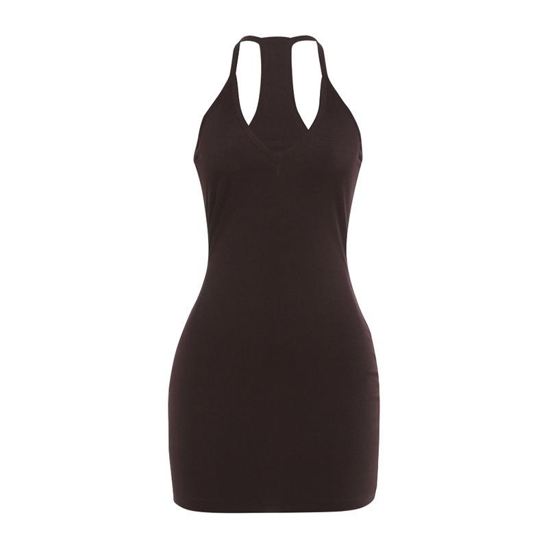 Summer New Sexy Low-cut Collar Sleeveless Tight Hip-wrapped Dress for Women