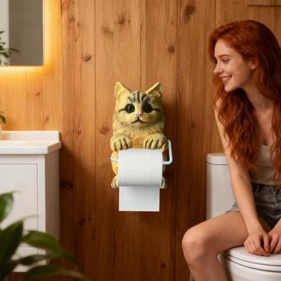 Toilet Roll Holder Wall Mount Cat Home Decor Funny Toilet Tissue Holder Roll Stand for Bathroom Kitchen Counter Office Apartment