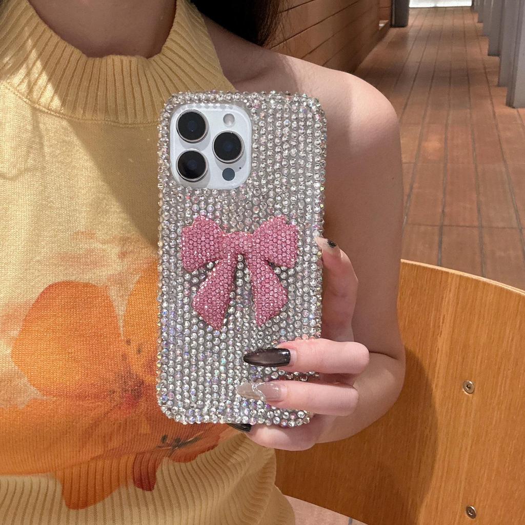 Elegant Diamond Bowknot Phone Case for 17 Promax, 15 Pro, and 12/11/16/15 Models