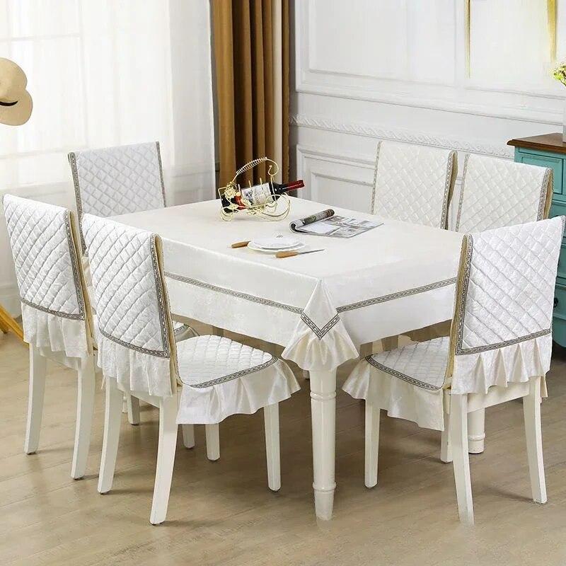 Einfarbiger Spitzen-Stuhlbezug im europäischen Stil, Esstisch- und Hockerbezug, Haushalts-Esstischdecke, Stuhlrückenlehne-Tuch
